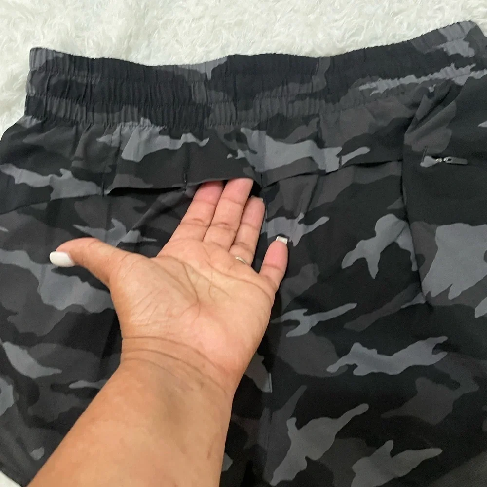 Athleta Black Camouflage Mesh Racer Shorts